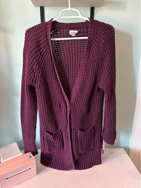 🍇 American Eagle Chunky Knit Cardigan – Burgundy/Mauve – XL